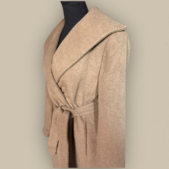 Calvin Klein Women's Sz 6 Winter Coat Wool Blend Belted Wrap Coat Camel Brown - Picture 3 of 8